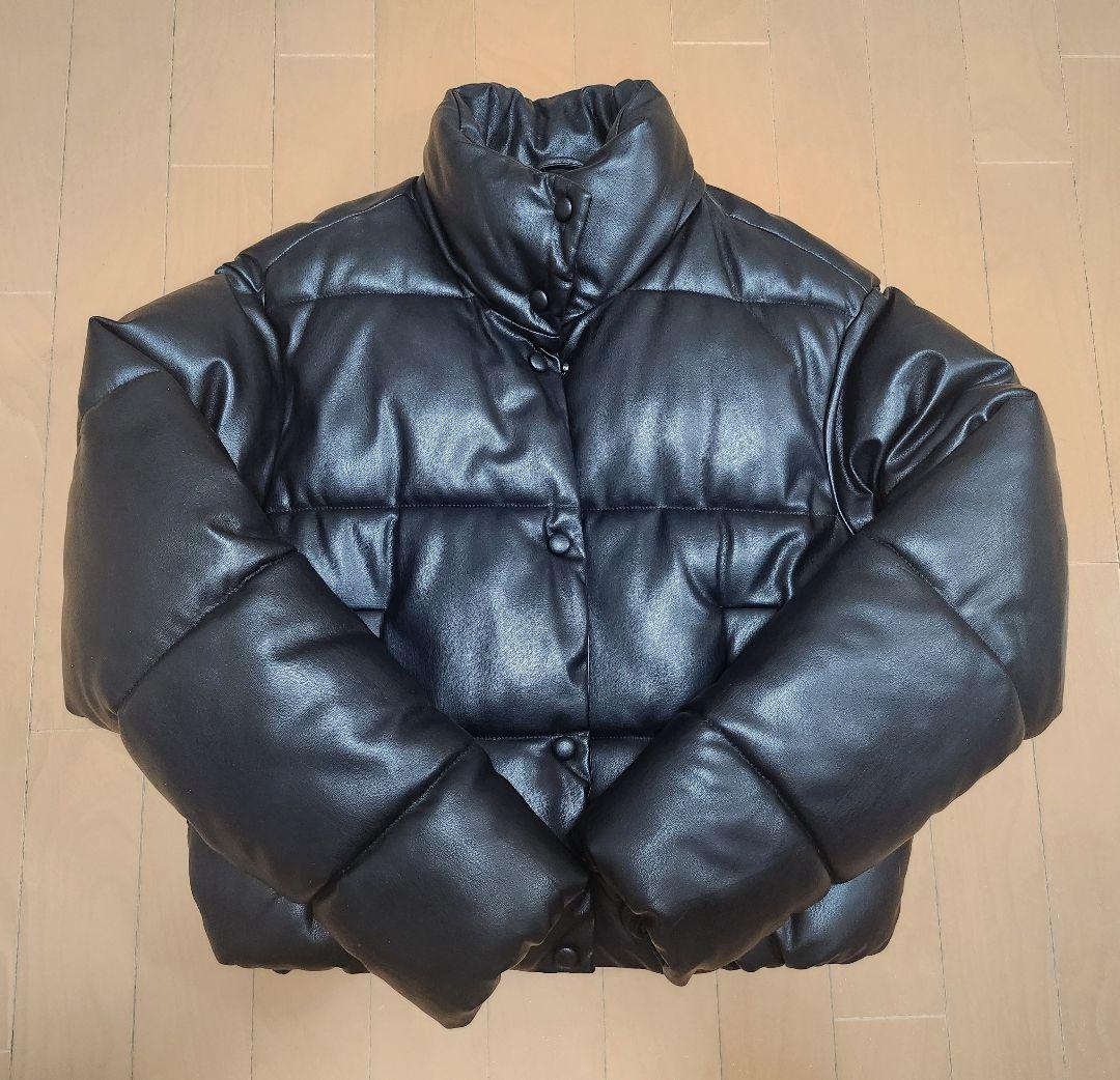 ほぼ未使用】 ZARA フェイク レザー クロップド パファー