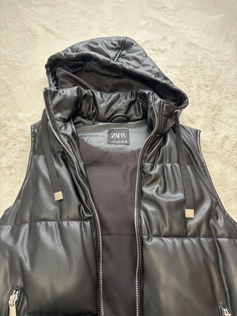 ZARA フード付きダウンベスト 黒 美品】ZARA ダウンベスト 細見えフード付き 黒 サイズ L