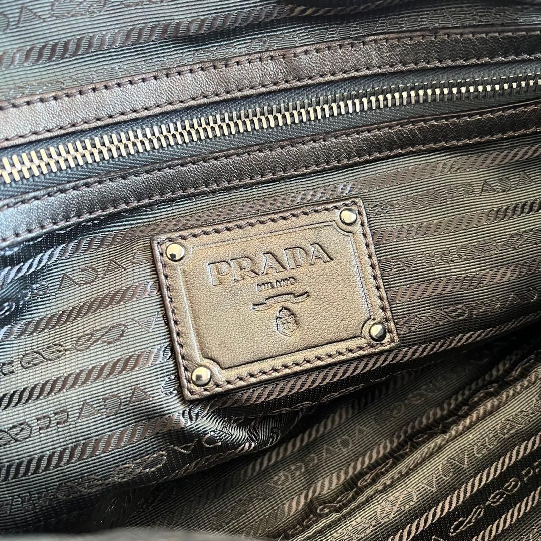 PRADA CRIMSON STRIPE LEATHER HAND BAG