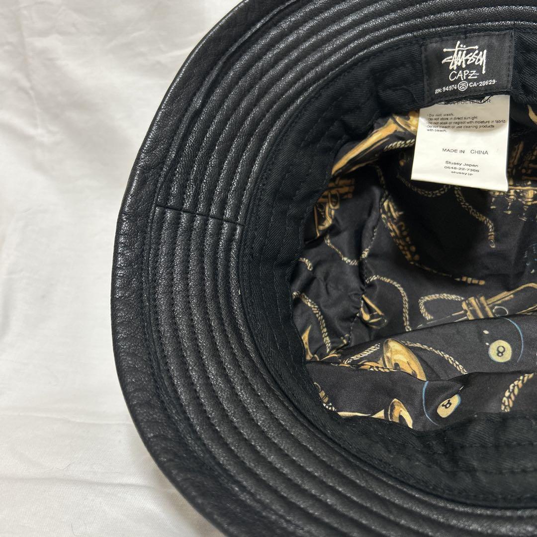 old stussy バケットハット　ゴートレザー 本皮　ポークパイハット