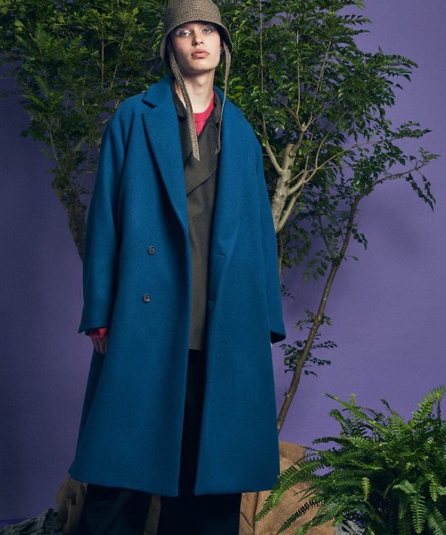 MAISON SPECIALカシミヤ混セミダブルチェスターコートターコイズブルー