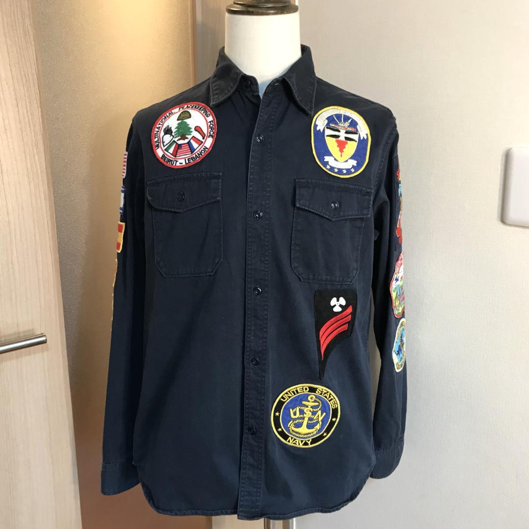 メンズ【美品 アヴィレックス】 刺繍 ワッペン USS ジャケット 紺XL 軍物