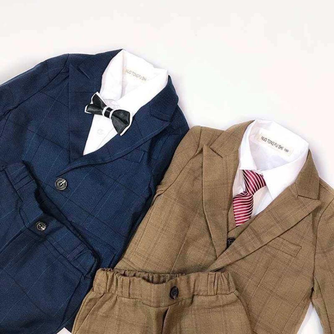 150 男の子フォーマルスーツ5点セット　子供服キッズ　長袖　ネイビー　発表会