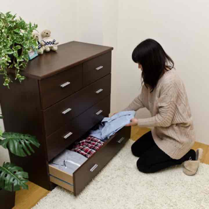 スライドレール付き チェスト 4段 【W】 BK/OAK/WAL/WH