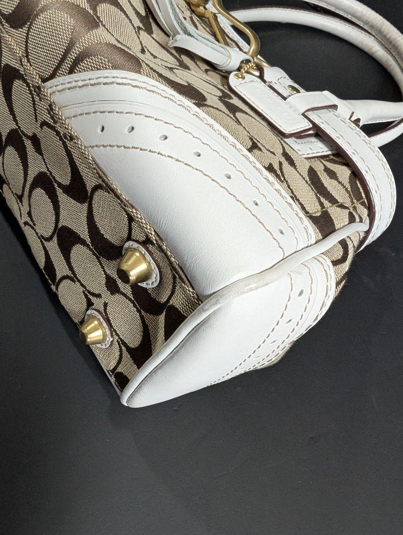 美品　コーチ　COACH　シグネチャー柄　レザーキャンバス　ハンドバッグ