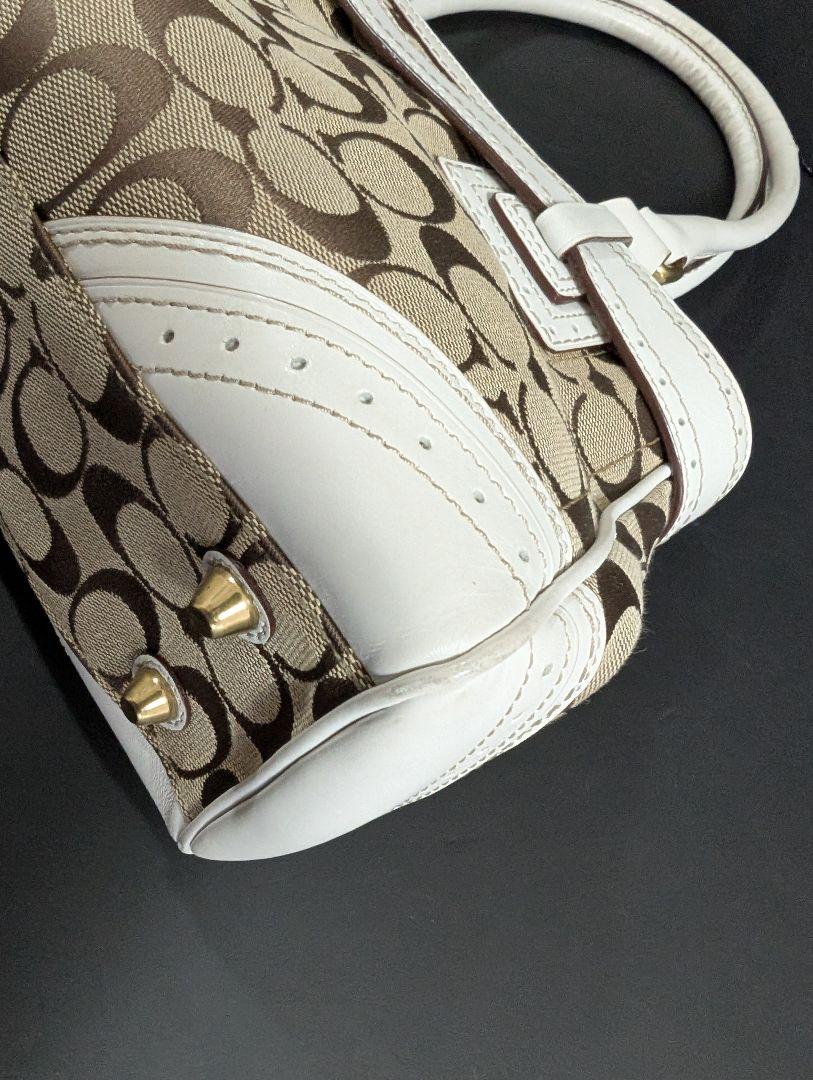 美品　コーチ　COACH　シグネチャー柄　レザーキャンバス　ハンドバッグ