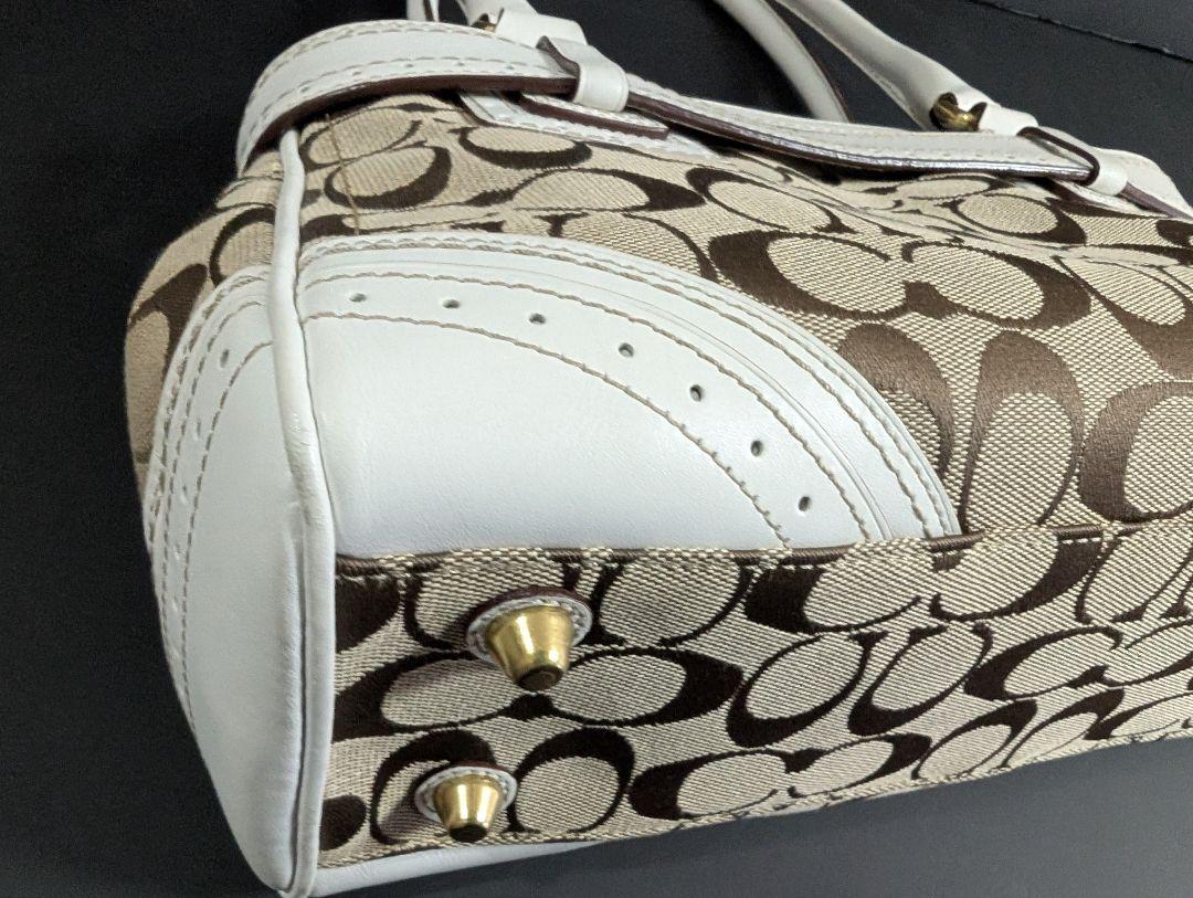 美品　コーチ　COACH　シグネチャー柄　レザーキャンバス　ハンドバッグ