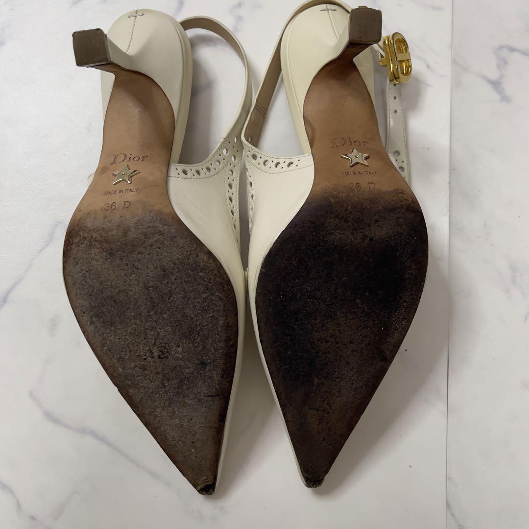 Christian Dior スリングバック パンプス レザー アイボリー