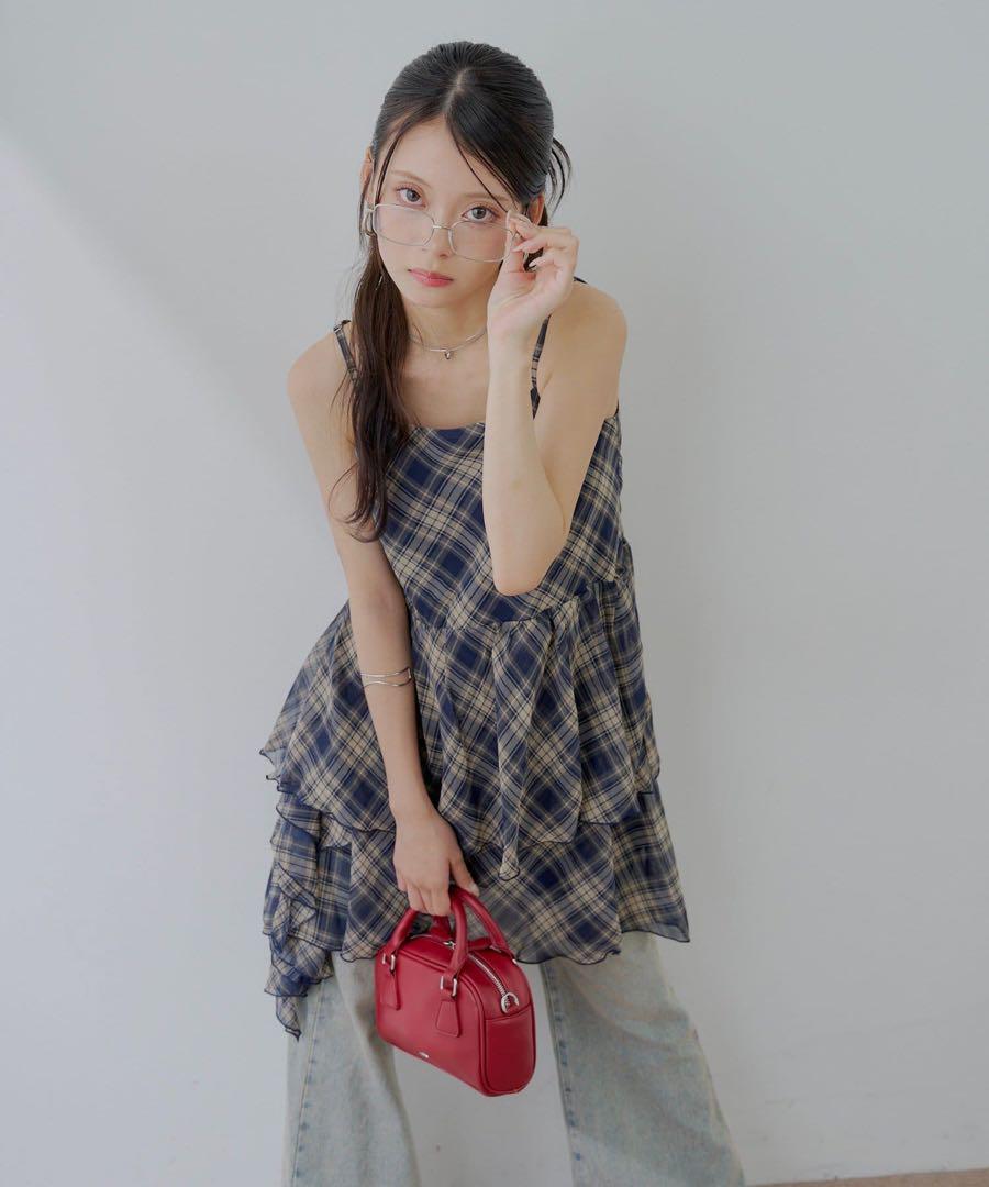 Chico チコ ティアードサイドドロップフリルミニワンピース チェック
