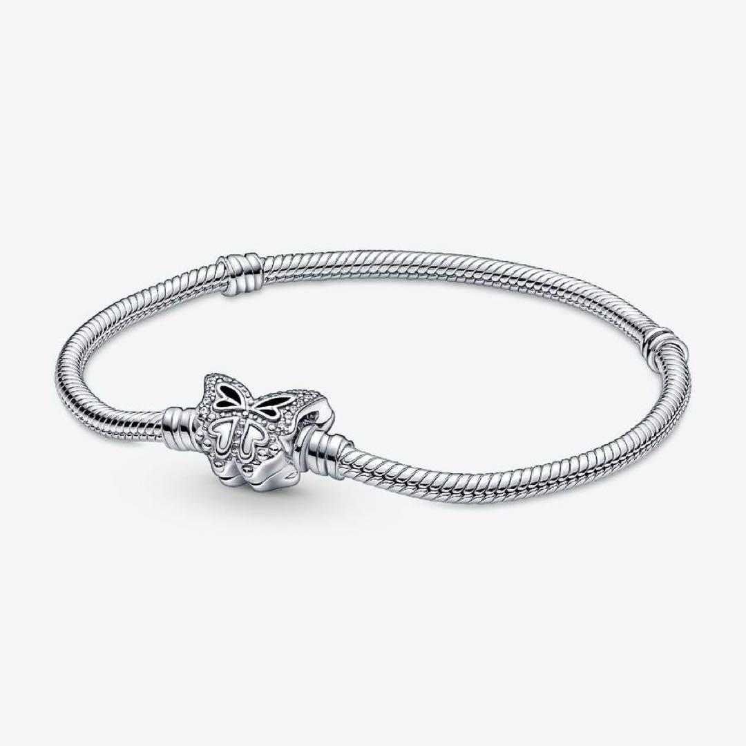 Pandora バタフライ　クラスプ　スネークチェーンブレス 17(約15cm)