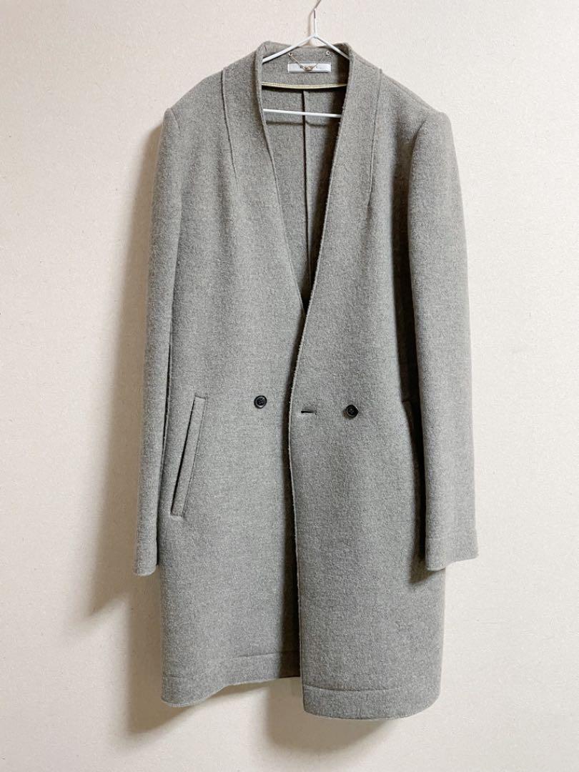 BEIGE, ベイジ コート ノーカラー グレー ウール - rehda.com BEIGE, ベイジ コート ノーカラー グレー ウール - rehda.com