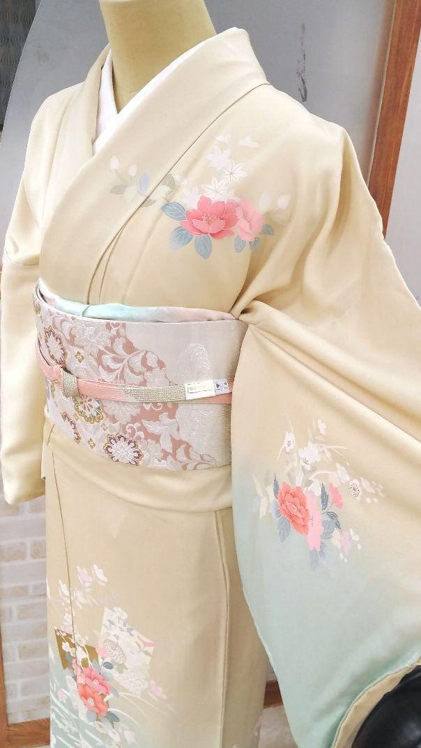 トールサイズ未使用訪問着4点フルセット、着物、袋帯、帯揚げ、帯締め