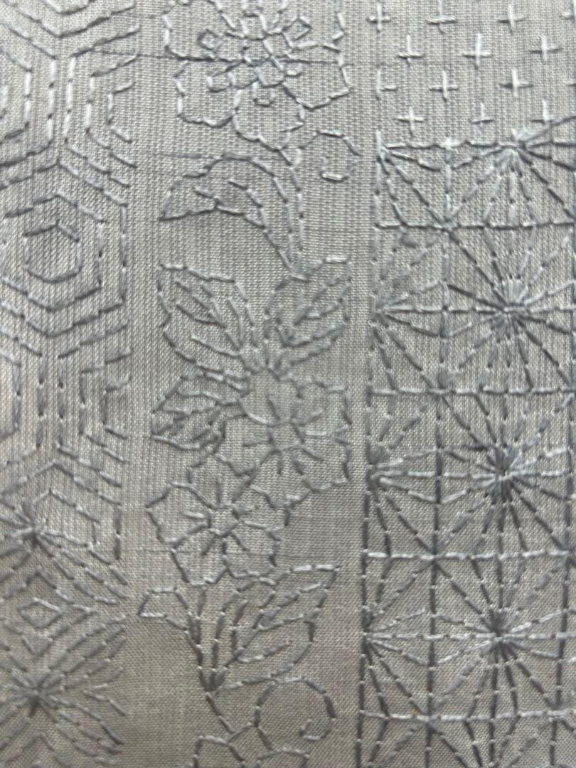 FGS-7 小紋　紬　刺し子　汕頭刺繍　総刺繍　市松文様　身丈長め