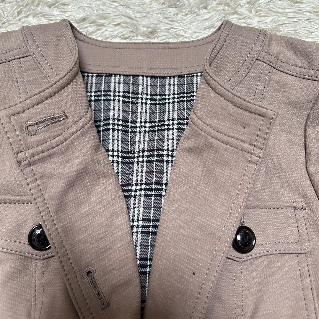 極美品 バーバリー ノーカラージャケット ノバチェック コットン