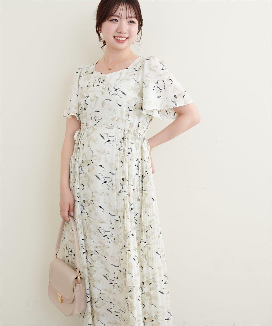 natural couture 両サイドプリーツフレアスリーブワンピース