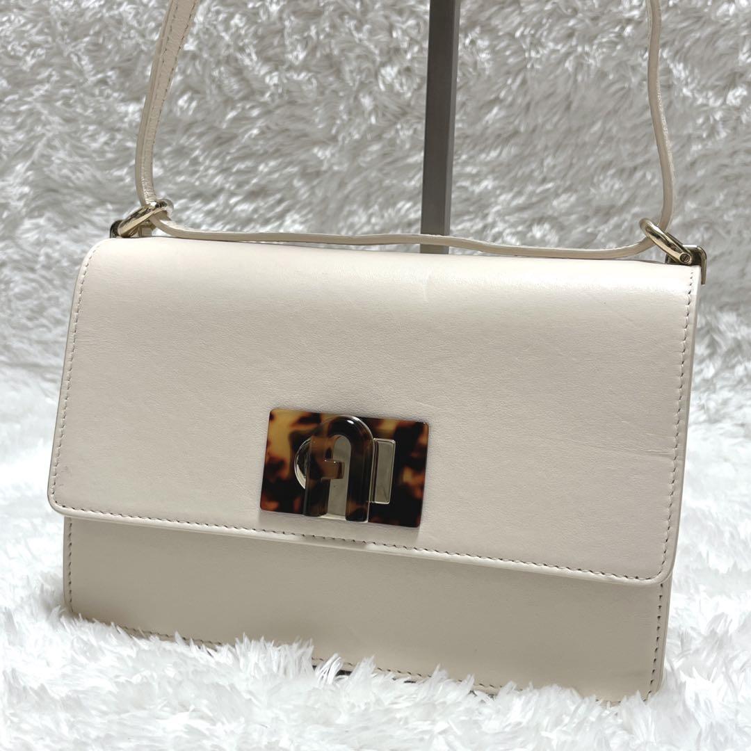 【美品】FURLA ショルダーバッグ べっ甲 ターンロック ベージュ 13,400円