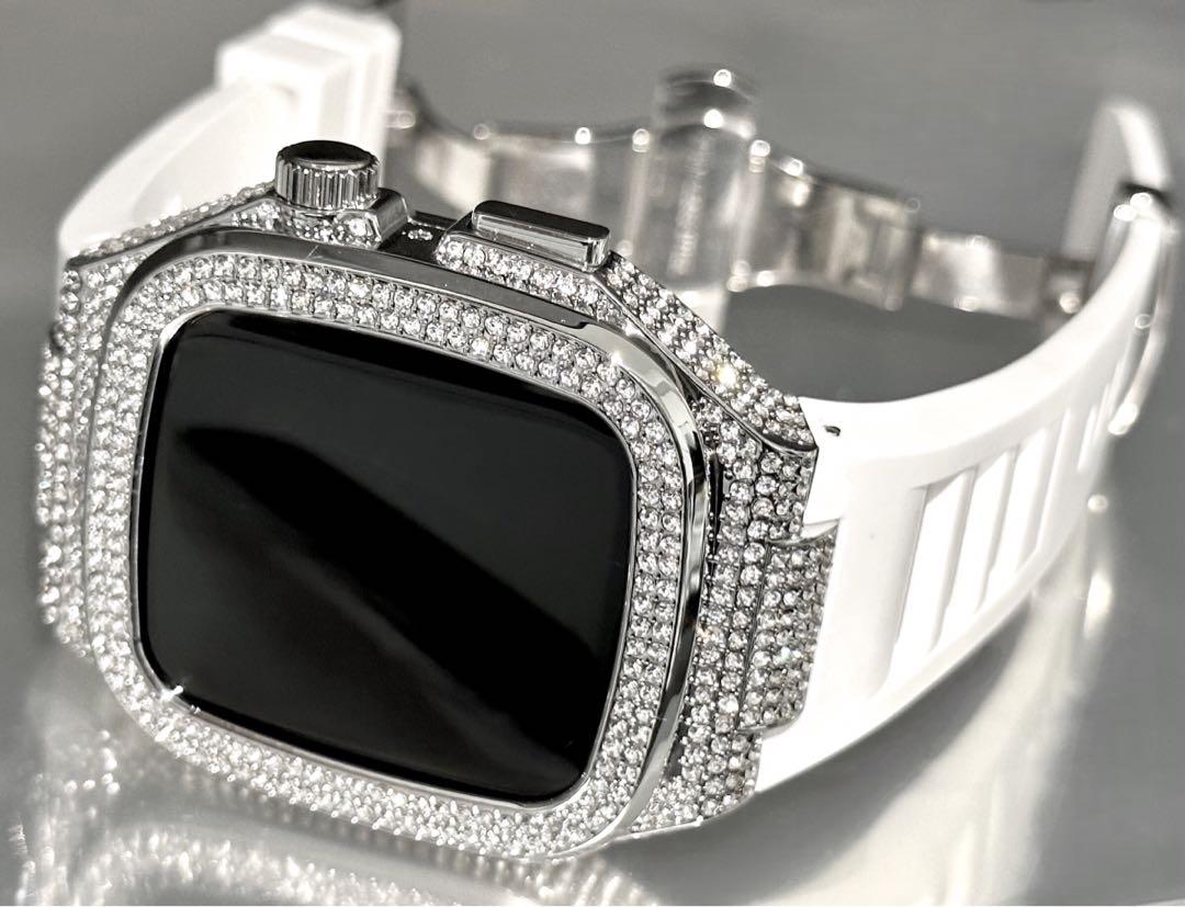 クリスタルZS1★Apple Watch ラバーベルト ステンレスカバー バンド