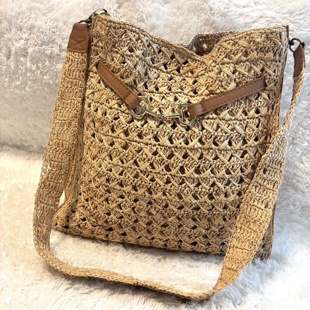 A POINT ラフィアショルダーバッグ　新品未使用品 セール】 A point etc VICHY ラフィアショルダーバッグ （かご