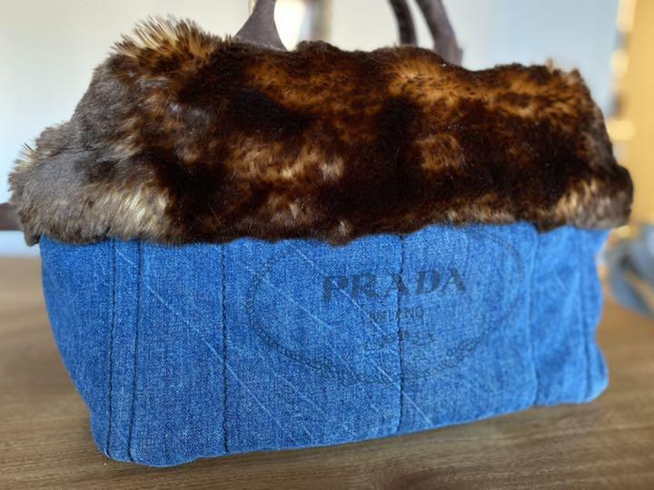 25%OFF PRADA カナパ ファー付 デニムトートバッグ NX8F1-m82777413732 新作本物保証