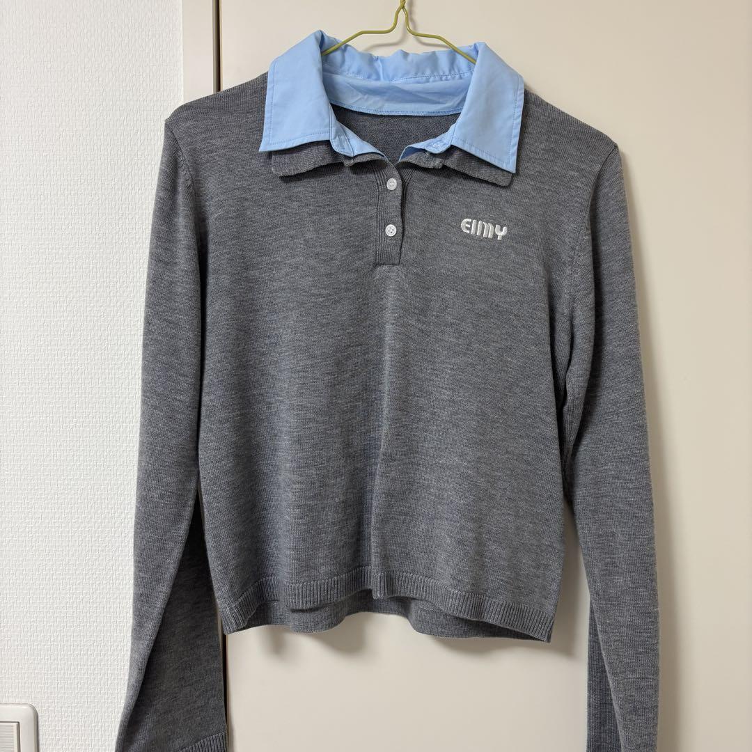 eimyistoire ダブルカラーデザインニット グレー ダブルカラーデザインニット(F BEIGE): TOPS