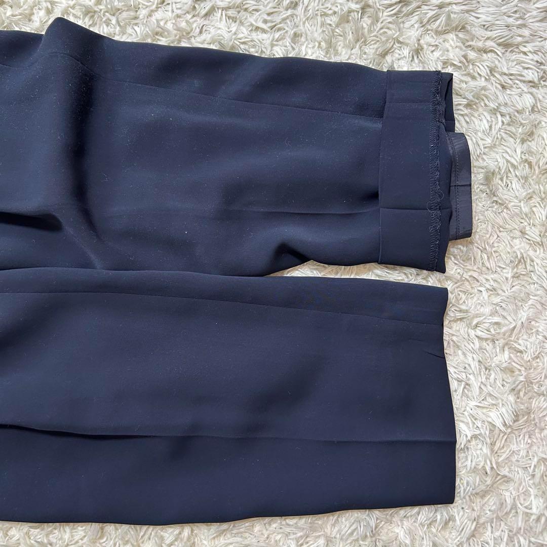 美品 洗える インディヴィ ノーカラー パンツスーツ ストレッチ