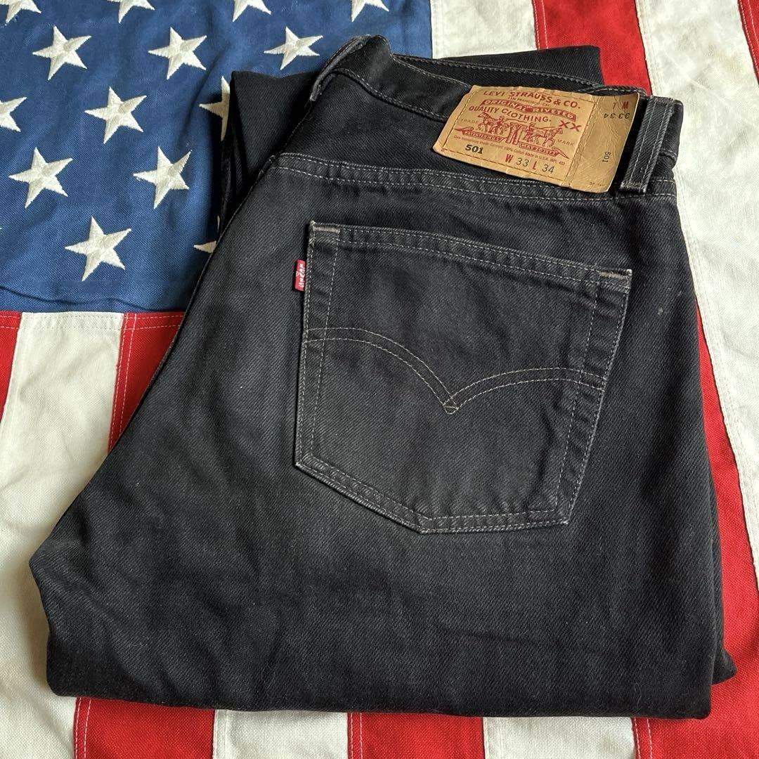 Levi’s リーバイス501 後染めブラック 米国製 W33L34 90's Levi's 501 後染め Black ］ USA製。糊付けして2.3年育て