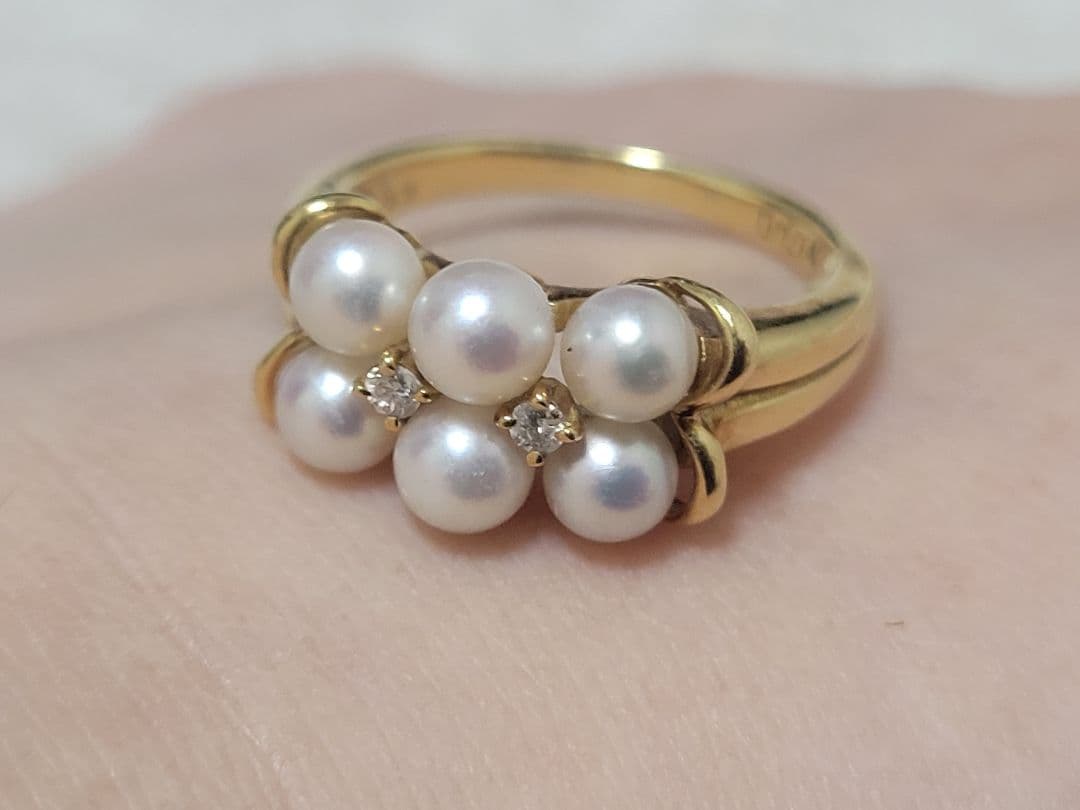 K18 ベビーパール&ダイアモンド リング 9.5号