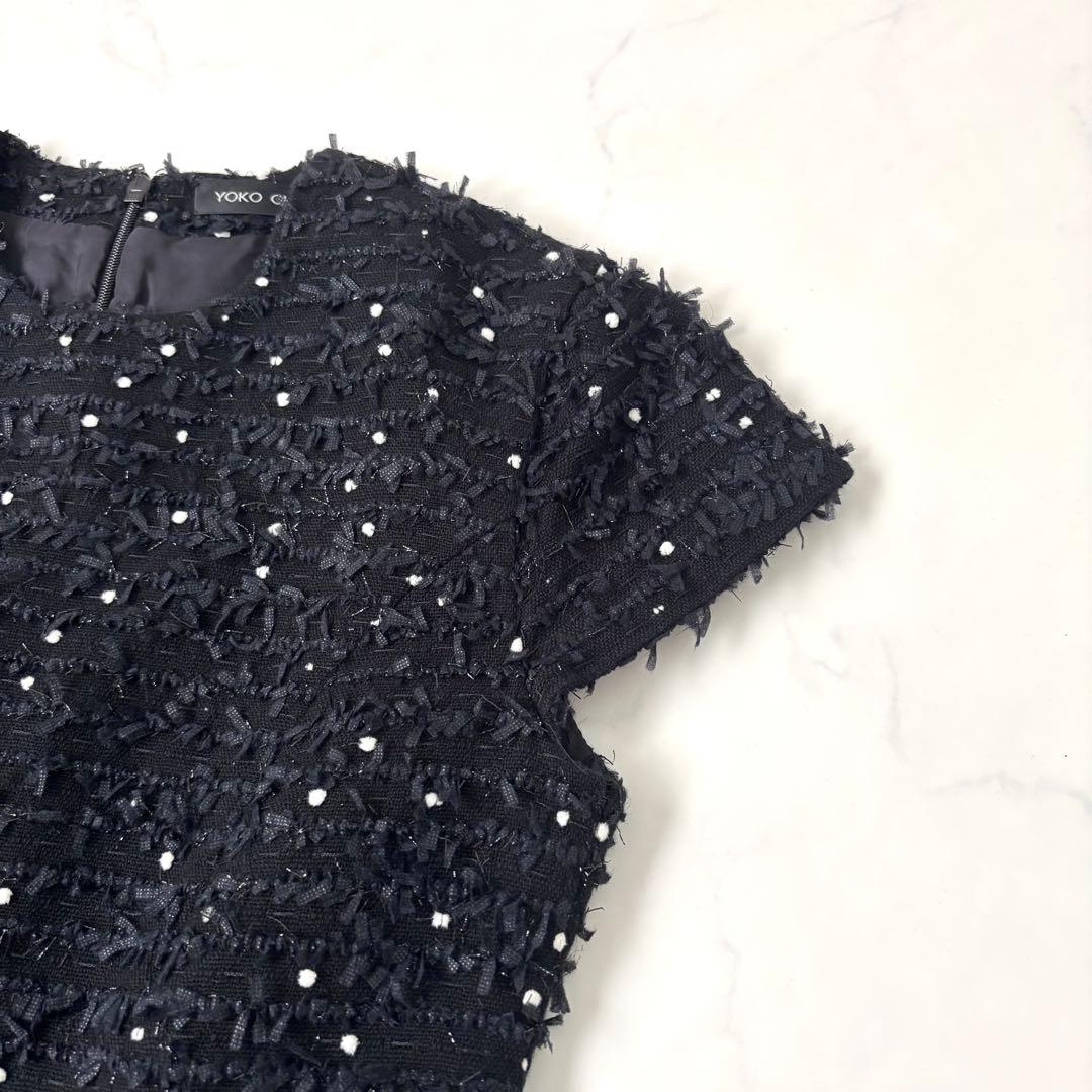 【極美品】ヨーコチャン ドット ツイード バルーンワンピース 近年モデル 黒