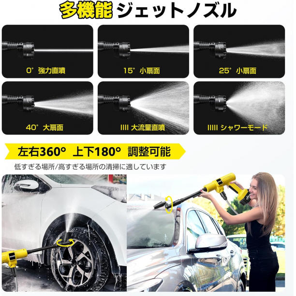 高圧洗浄機 充電式 コードレス 13点セット 収納ケース付 泡洗車ノズル付