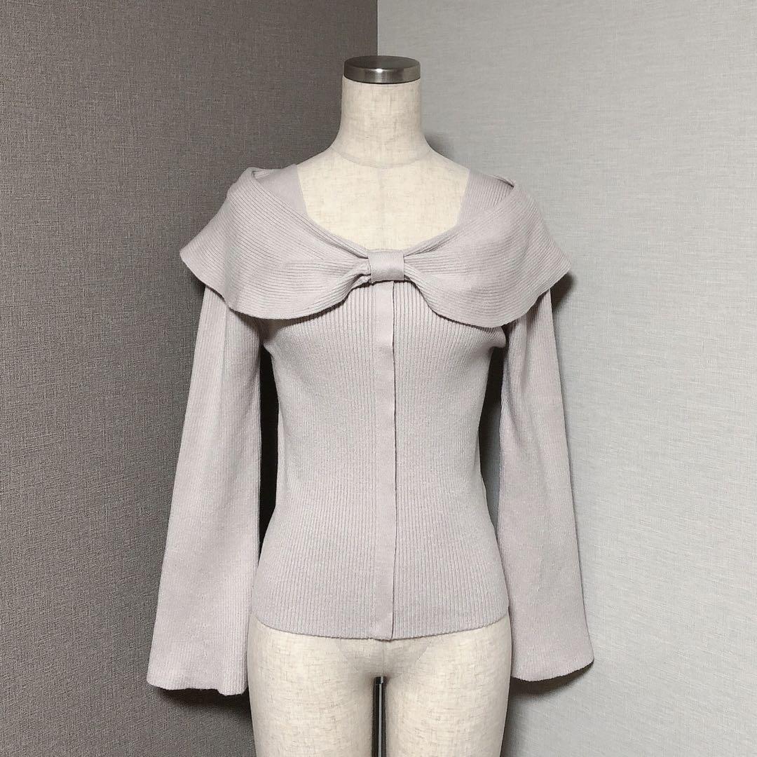 ミッシュマッシュ リボン モチーフ 袖フレア ニット