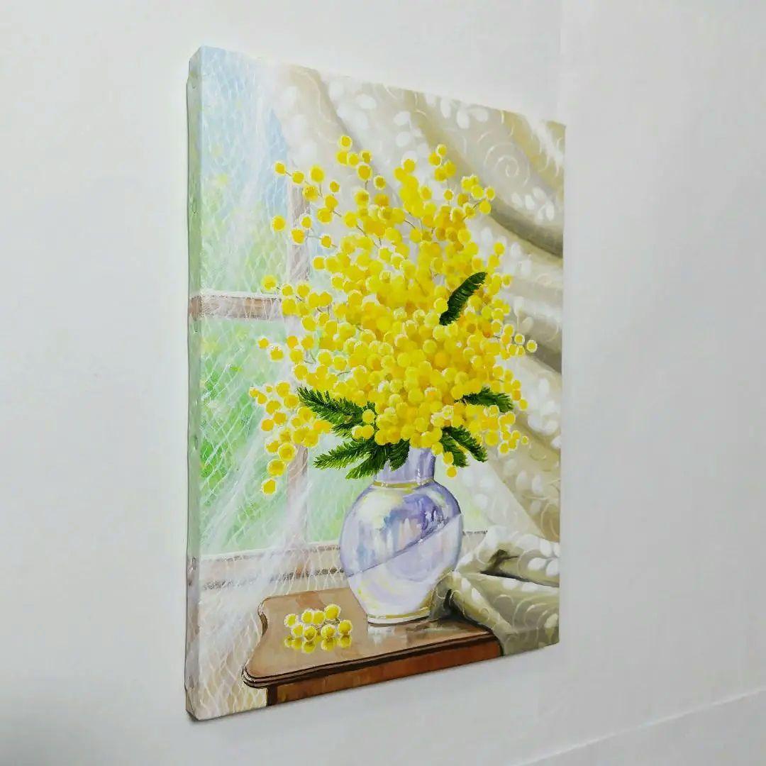 【ミモザ】アクリル画 F4 静物画 絵画 花の絵