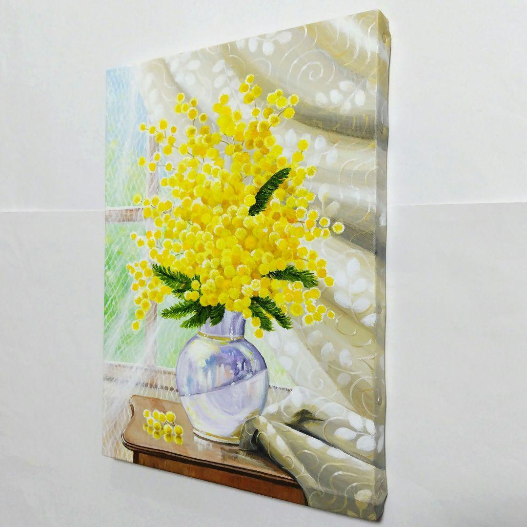 【ミモザ】アクリル画 F4 静物画 絵画 花の絵