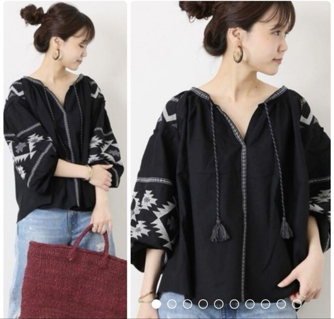 美品 JOURNAL STANDARD 刺繍ブラウス コットンリネン ブラック