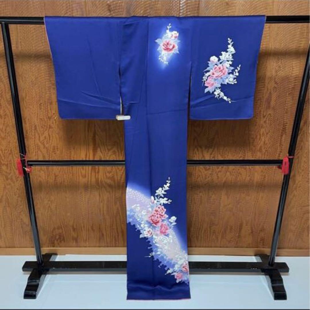 美品　付下げ 訪問着 正絹　牡丹 木槿 桔梗 影絵 桜　青　ピンク 美品 付下げ 訪問着 正絹 牡丹 木槿 桔梗 影絵 桜 青 ピンク