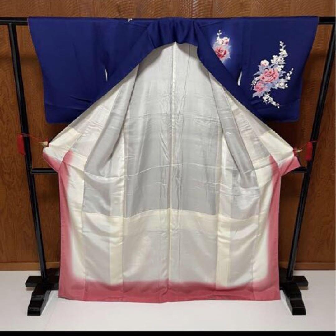 美品　付下げ 訪問着 正絹　牡丹 木槿 桔梗 影絵 桜　青　ピンク 美品 付下げ 訪問着 正絹 牡丹 木槿 桔梗 影絵 桜 青 ピンク