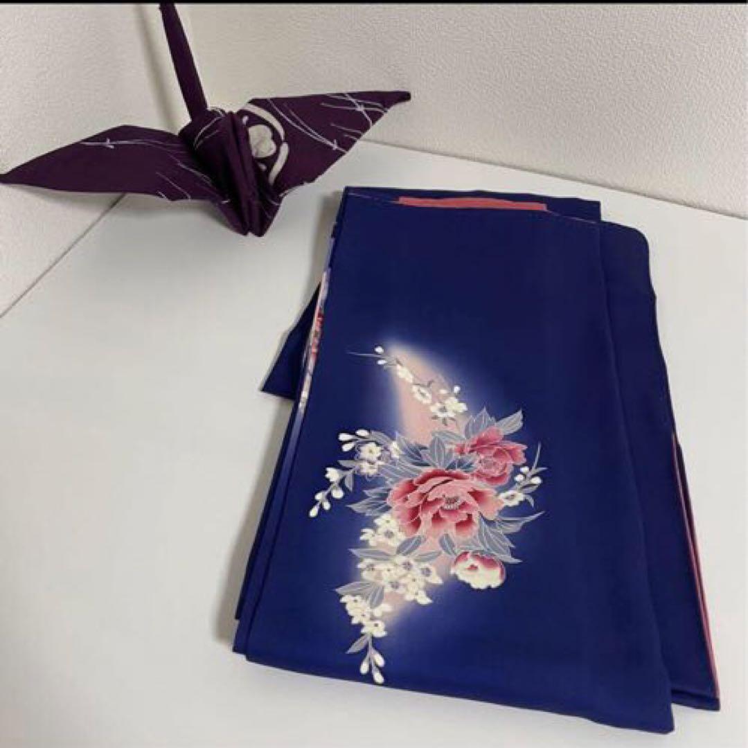 美品 付下げ 訪問着 正絹 牡丹 木槿 桔梗 影絵 桜 青 ピンク