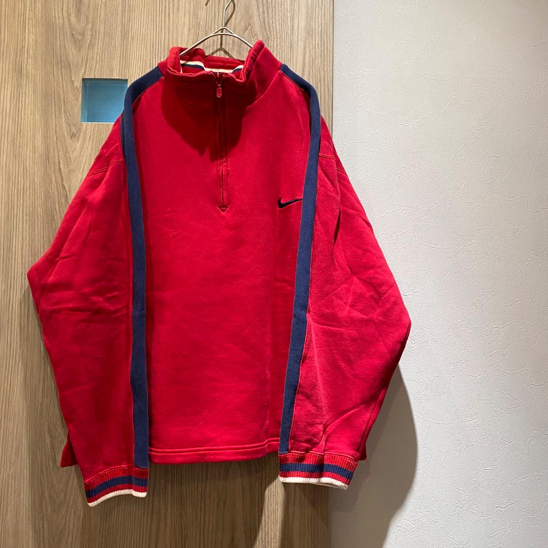 世界の NIKE 90s ハーフジップジャージ 刺繍 デカロゴ M 銀タグ トップス