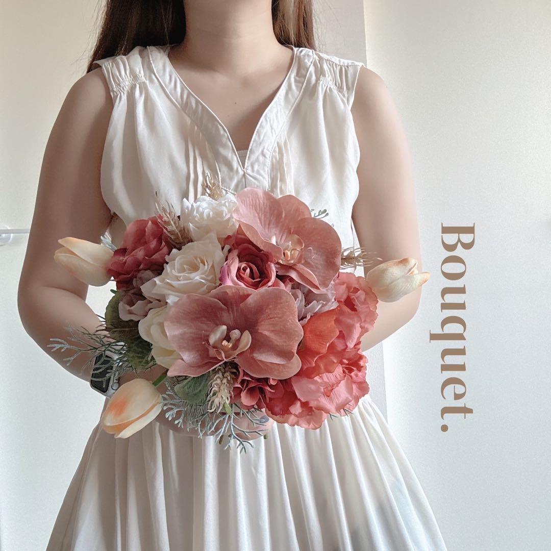 ブートニアつき！ アーティフィシャルフラワー 造花 ウェディングブーケ 