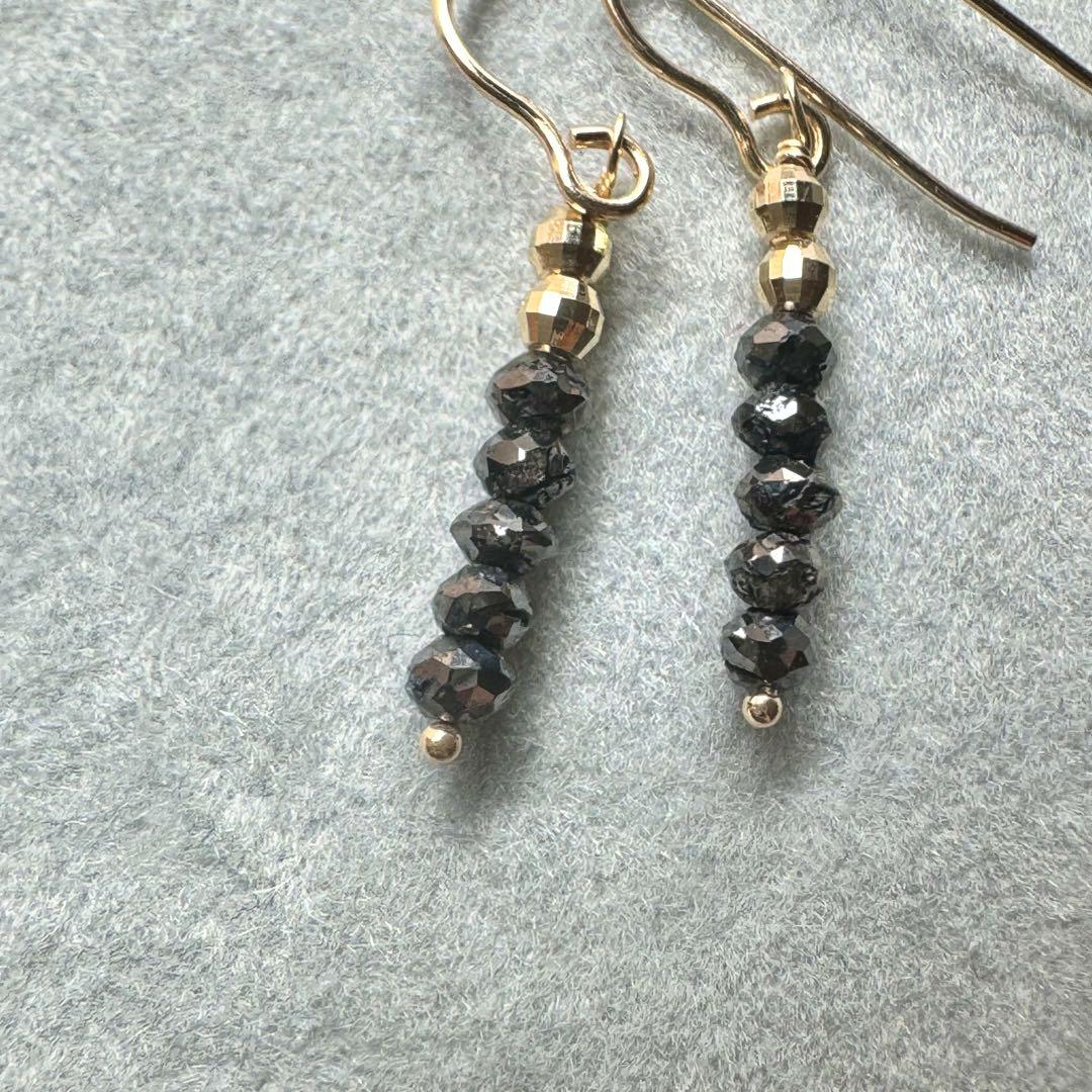 14KT ブラックダイヤモンド ゴールド ピアス