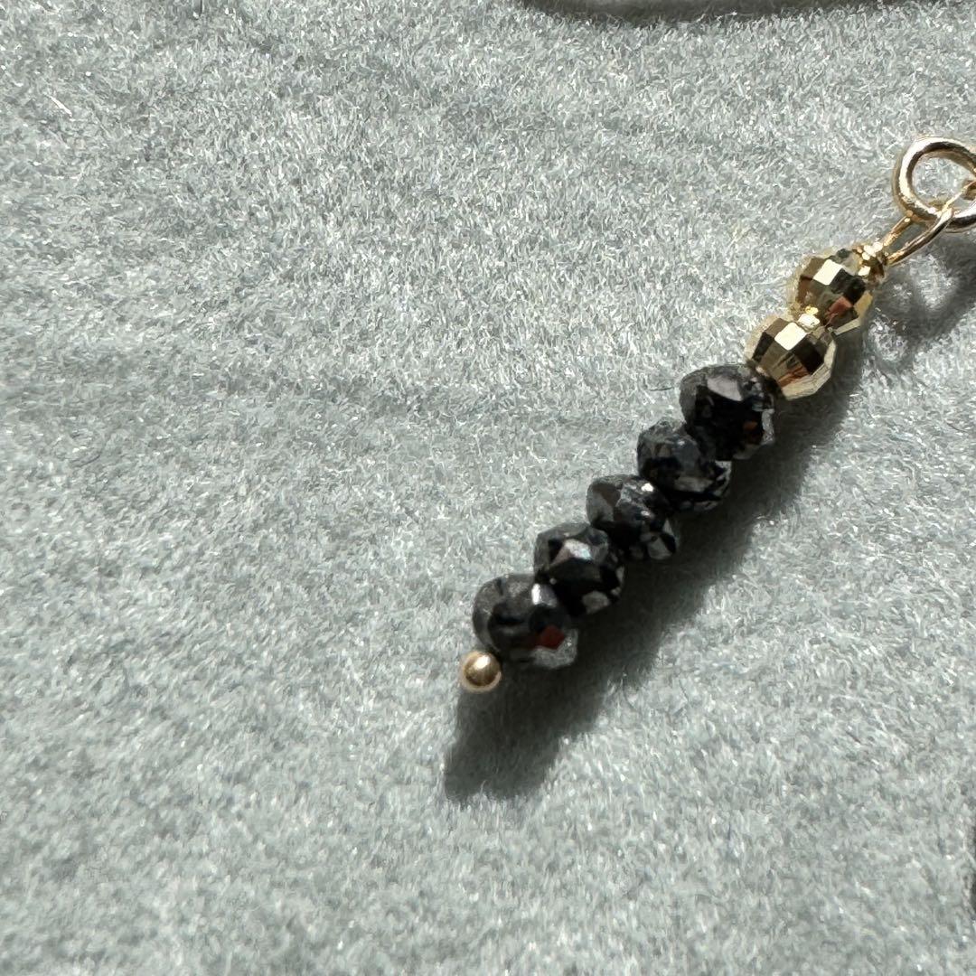 14KT ブラックダイヤモンド ゴールド ピアス