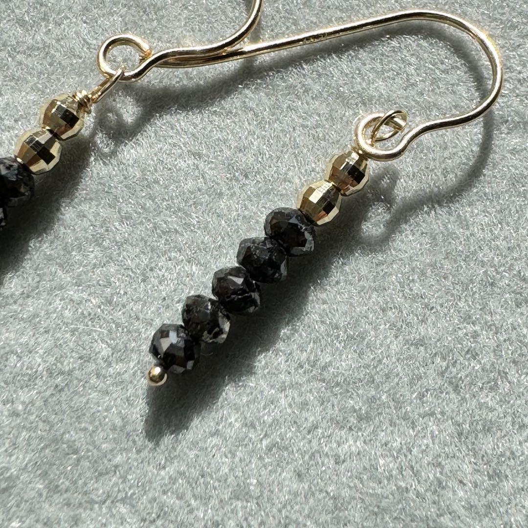14KT ブラックダイヤモンド ゴールド ピアス