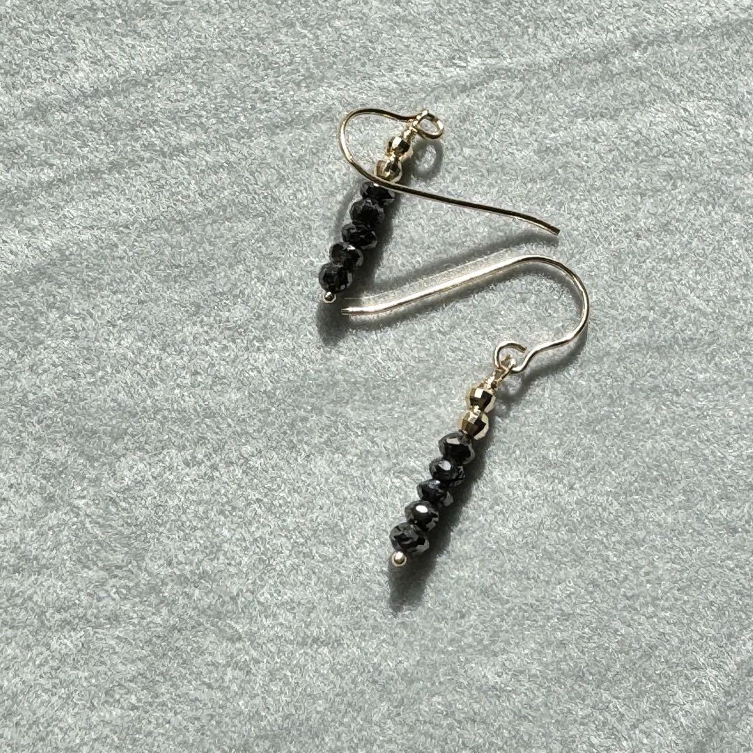 14KT ブラックダイヤモンド ゴールド ピアス