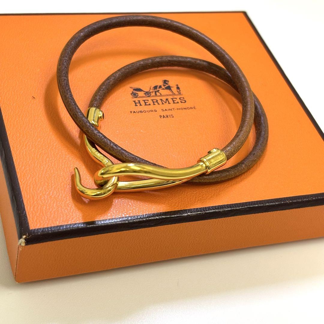 【美品】HERMES エルメス ジャンボブレス レザー ゴールド ブレスレット