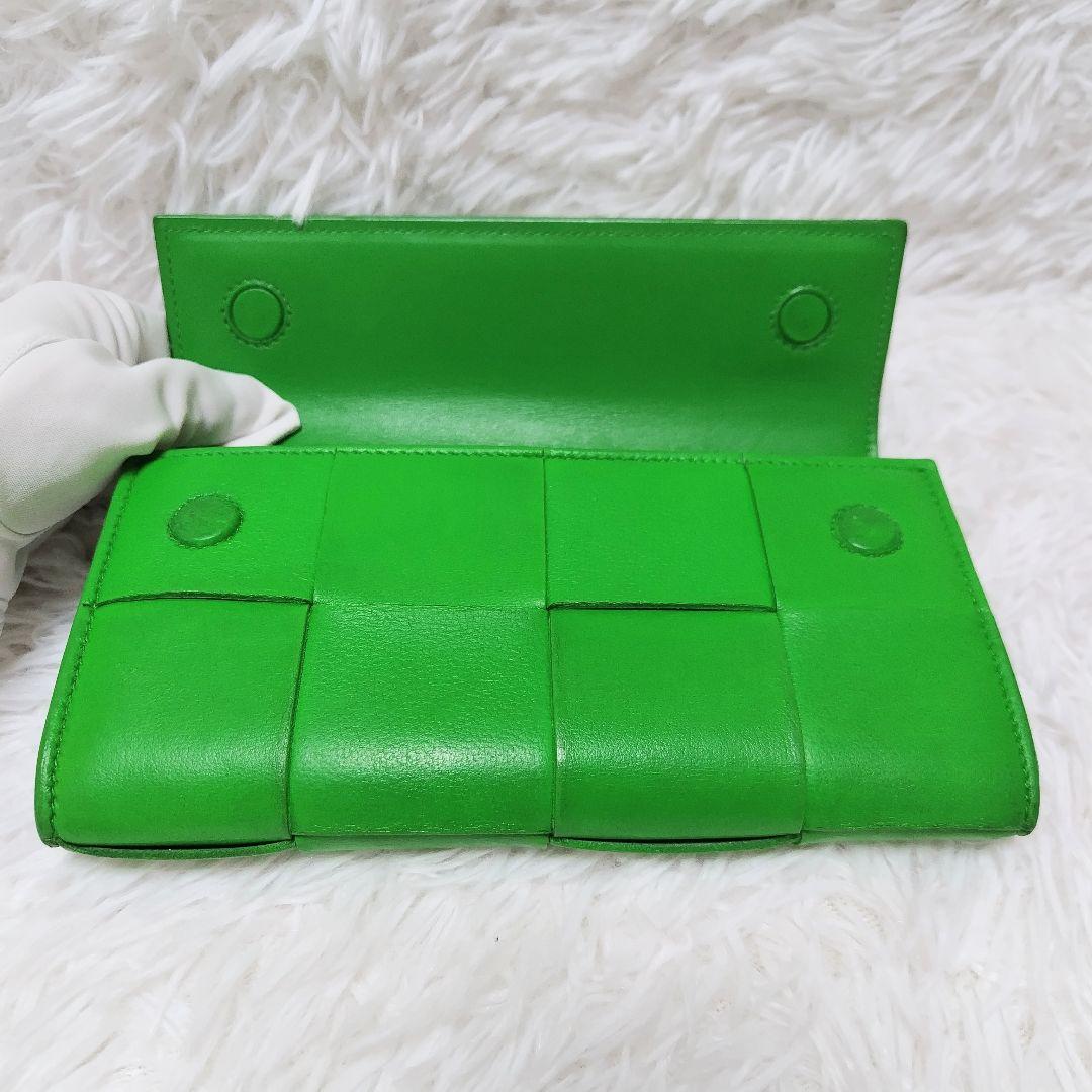 ボッテガ◇カセット　フラップ長財布　ゴールド金具　マグネット開閉式　グリーン