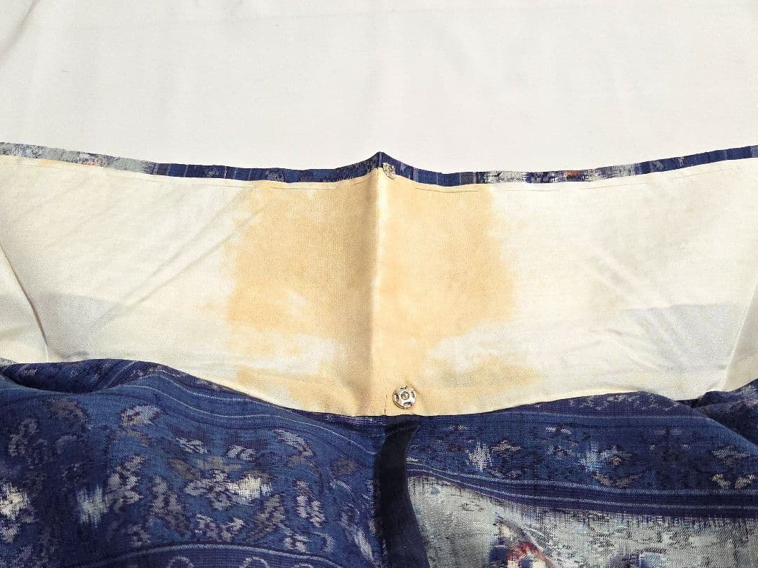 A 単衣 横段騎馬模様 紺色 紬 正絹 小紋 着物 05