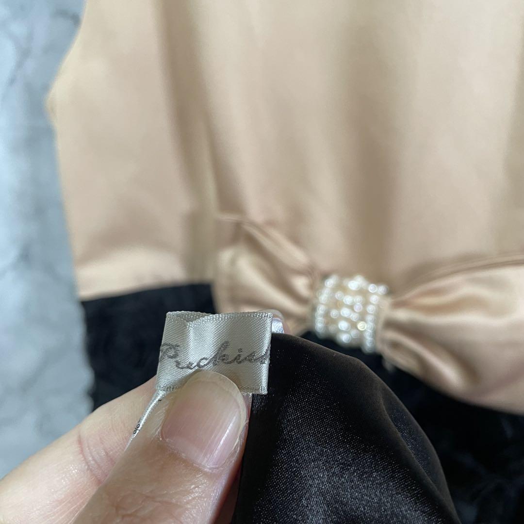 ASAKURA アサクラ♡パーティードレス リボン ベージュ 黒 M 結婚式