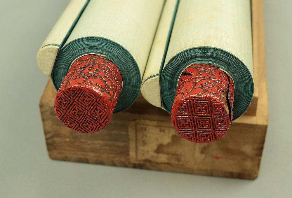 和歌 双幅 明治天皇御製 掛軸 絖本 合箱