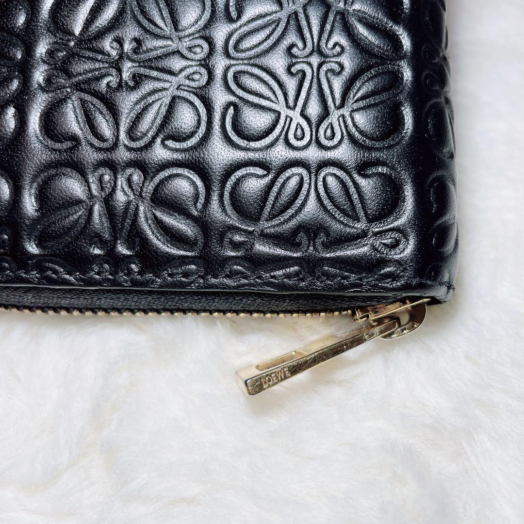 美品 LOEWE ロエベ リピート アナグラム 長財布 ラウンドジップ 本革 黒