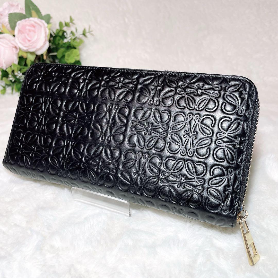 美品 LOEWE ロエベ リピート アナグラム 長財布 ラウンドジップ 本革 黒