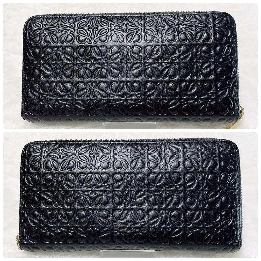 美品 LOEWE ロエベ リピート アナグラム 長財布 ラウンドジップ 本革 黒